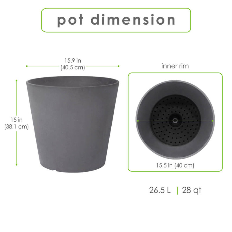 Pot à fleurs autoportant moderne Ostinato, intérieur / extérieur, H 15 po x l 15 po x P 15 po, Gris