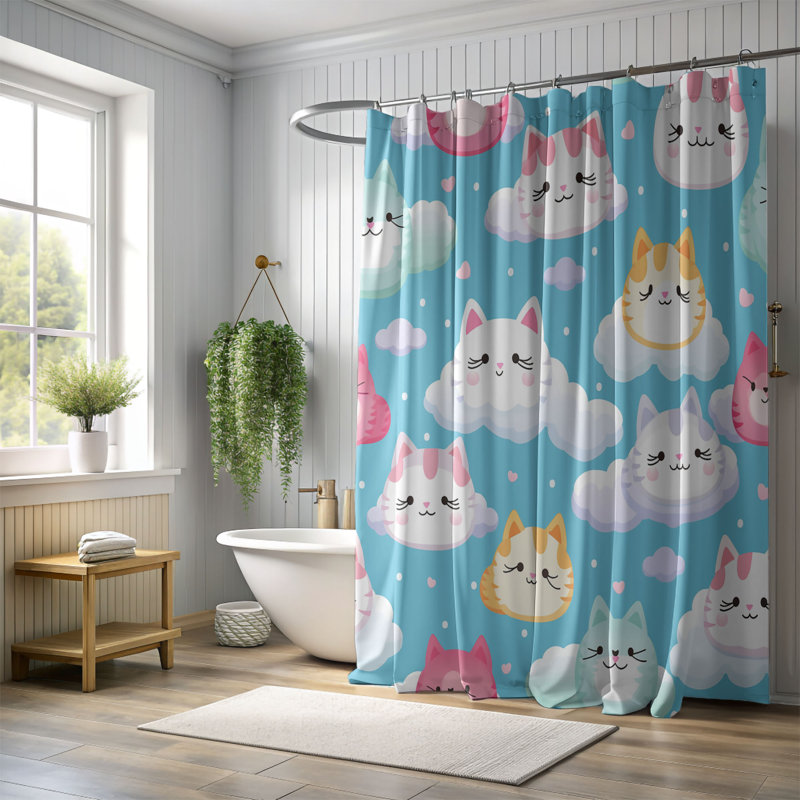 Charmant chat Designs - Rideau de douche standard 1 pièce, H 74 po x l 71 po