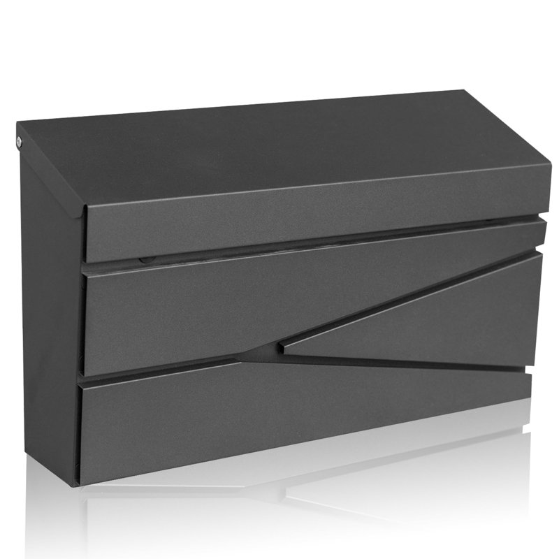 Boîte aux lettres murale, boîte aux lettres de grande capacité pour la maison, boîte aux lettres en acier galvanisé antirouille pour l'extérieur, 15,74 po x 9,84 po x 4,33 po, style moderne noir élégant