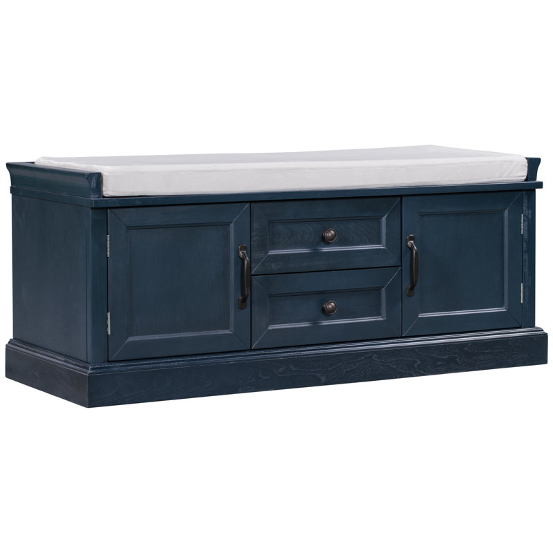 Banc de rangement en velours, Bleu marine antique