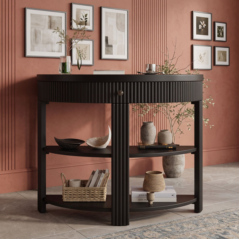 Console en bois avec tablettes et tiroir, Noir