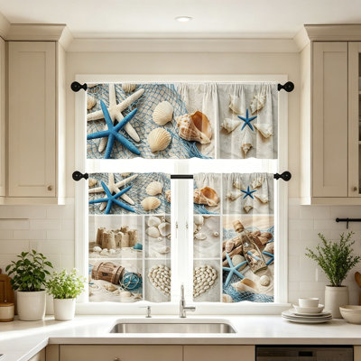 2D Printed Kitchen Curtain Short Panels Washable Decorative Window Curtains For Kitchen