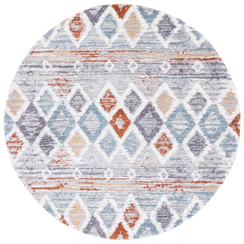 Tapis bleu rouille / ivoire Evangelyn, Rond 8 pi