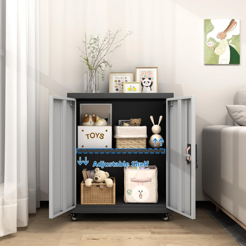 Garage Cabinets With Wheels, Small Storage Cabinet With Doors And Adjustable Shelves,locking Metal Garage Rolling Storage Cabinets For Home Office Utility Room