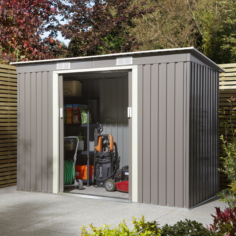 Rowlinson Trentvale Metal Pent Shed with Assembly, Light Grey, 176cm H x 261cm W x 121cm D