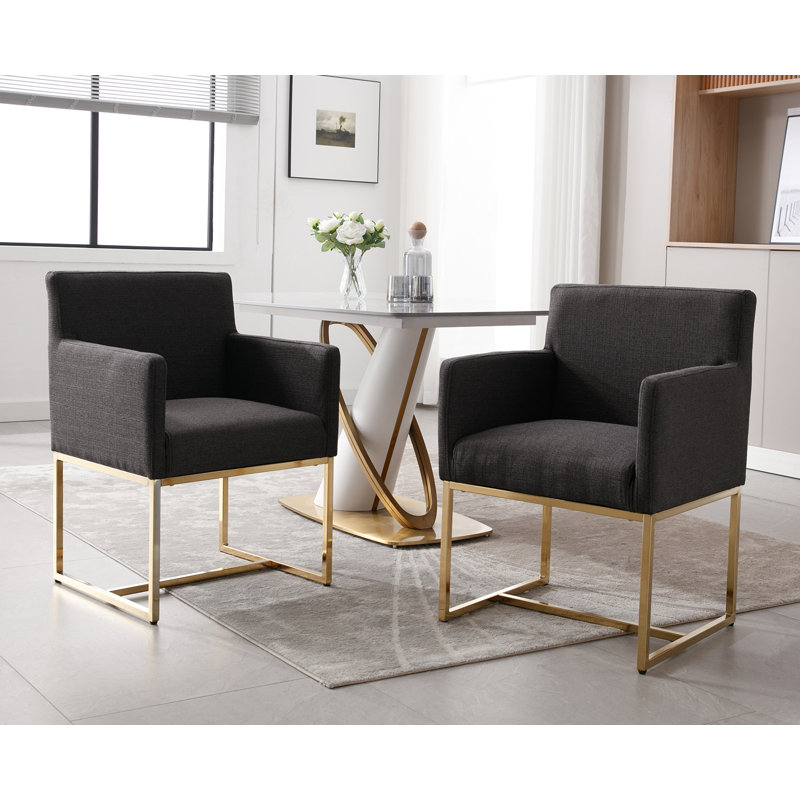 Chaise avec accoudoirs Thirlby, Or, Mélange de polyester gris anthracite