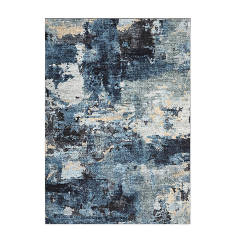 Ultra Thin Washable Area Rug – Modern Abstract Carpet, Non-Slip & Non-Shedding, Spot Resistant for Living Room, Bedroom, Hallway, Dining Room, Office – Blue & Colorful, Multiple Sizes