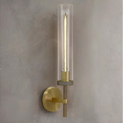 Applique murale cylindrique en laiton massif à 1 lumière à intensité variable de 19 po (ampoules incluses)