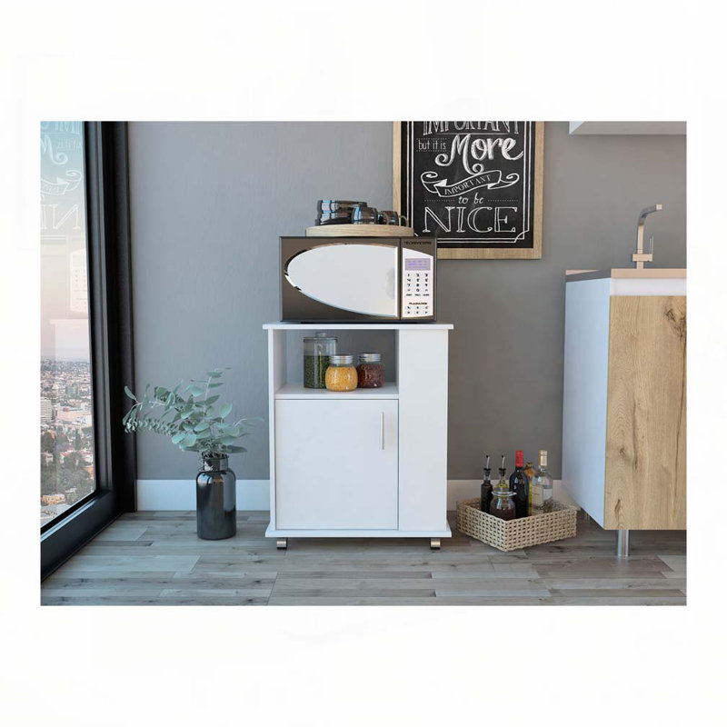 Armoire à micro-ondes à 4 tablettes avec roulettes Correy, Blanc
