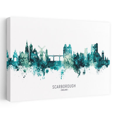 Scarborough Watercolor Skyline by Michael Tompsett - Wrapped Canvas Print