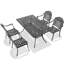Mobilier de patio en fonte d'aluminium avec 4 coussins - 5, noir, table de réduction du bruit, rectangulaire, plaisir extérieur dans les coussins noirs, empilable, confort