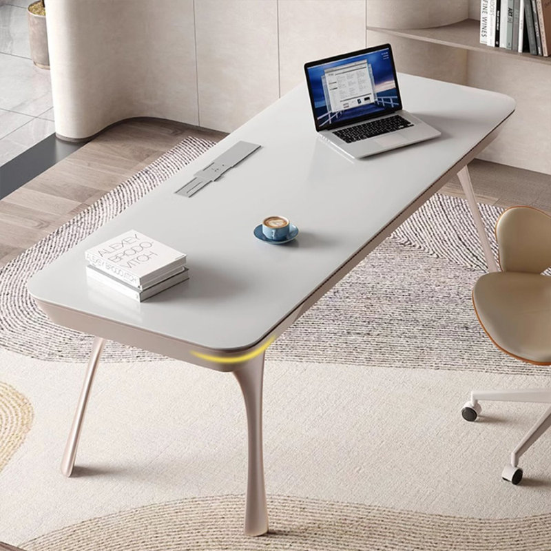 Bureau blanc rectangulaire en bois manufacturé avec 2 tiroirs, H 29,53 po x l 78,74 po x P 27,56 po
