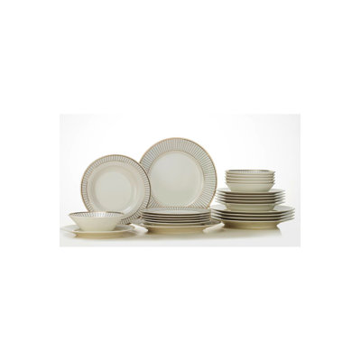 Elegant 24-Piece Dinner Set, White & Gold | 100% Porcelain | Includes 6 Service Plates (10.6 in), 6 Deep Plates (8.3 in), 6 Dessert Plates (8.3 in), 6 Bowls (5.9 in, 10.1 fl oz) | Luxurious Design for Special Occasions & Entertaining