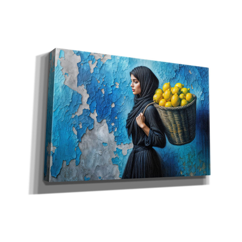  «Girl with Basket Of Lemons» par Rey Klimt, art mural sur toile, H 12 po x l 18 po