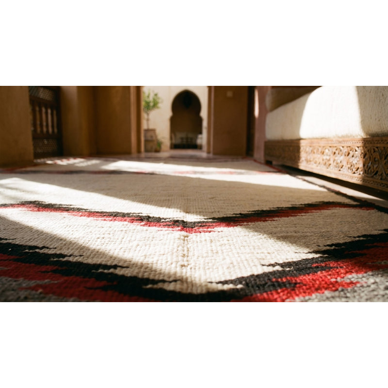 Ivory Minimalist Tribal Design Antique Native American Flatweave Navajo Rug