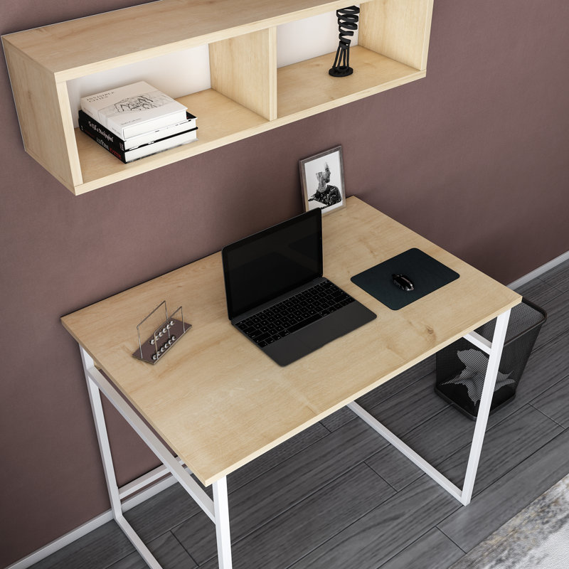 Hussum 90cm W Rectangular Computer Desk, Oak/White