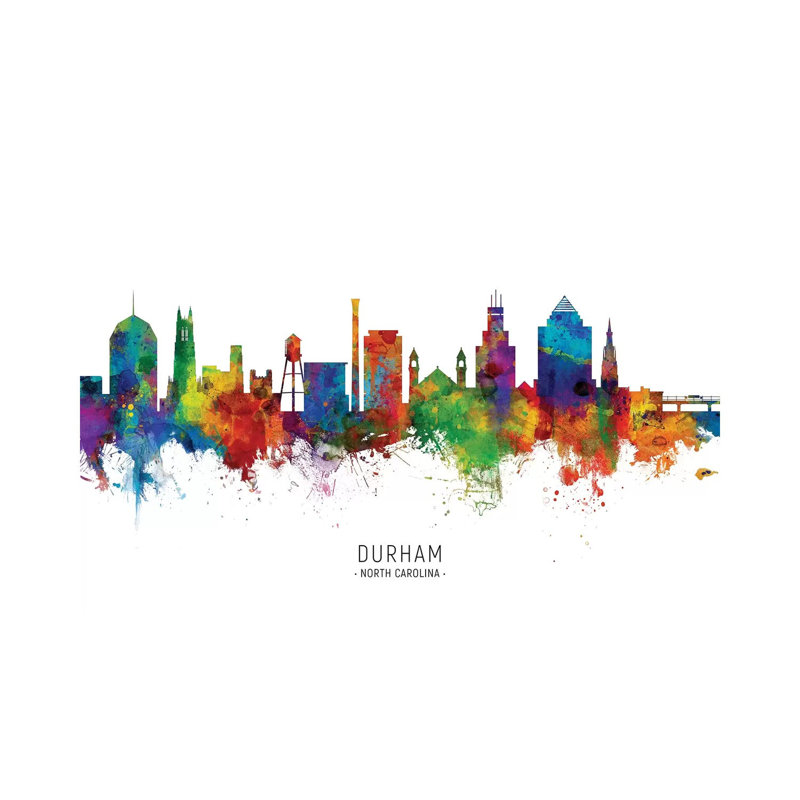 Durham North Carolina Skyline by Michael Tompsett - Wrapped Canvas Painting, 20.32 cm H x 30.48 cm W