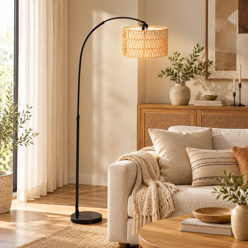 175cm Rattan Arched/Arc Floor Lamp