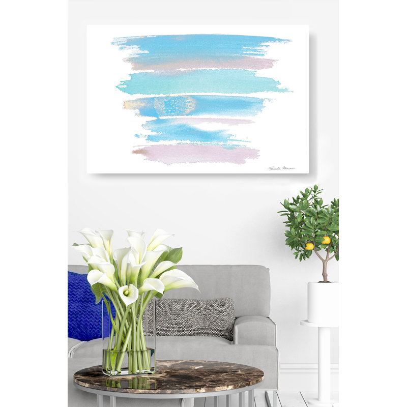 Paint Pastels, bleu, vert, bleu sarcelle, rose, abstrait, coups de pinceau, sur fond blanc, H 24 po x l 36 po x P 1,5 po