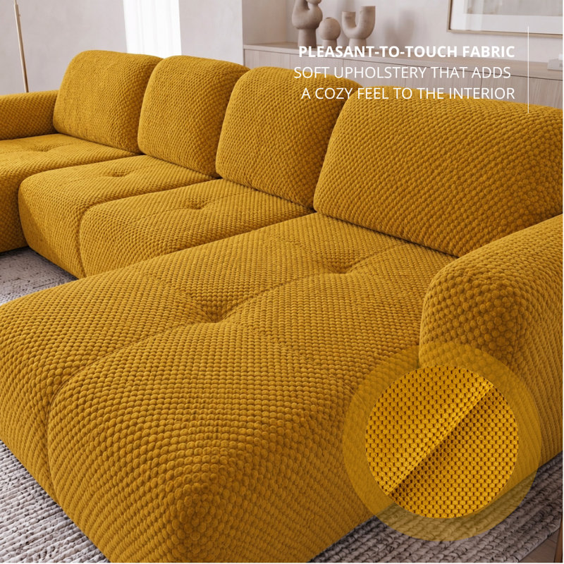 Bingo U-Shaped 6 Seater Sofa Bed, Yellow POP 7