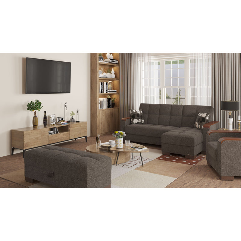 Canapé-lit modulaire et méridienne réversible en L Legacy X avec sièges de rangement pour le salon, Gris chenille