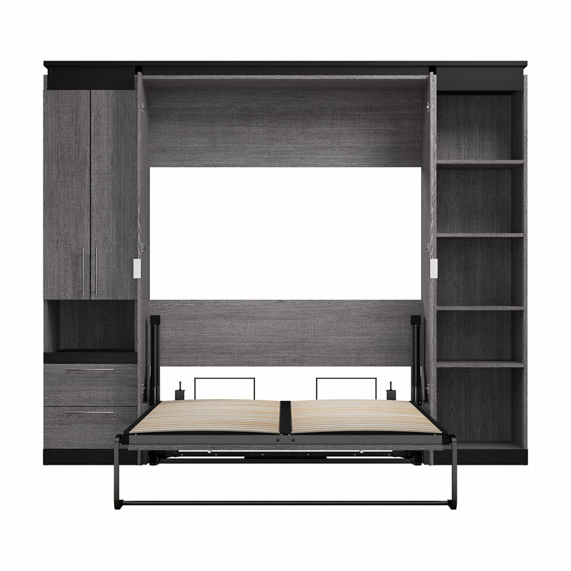 Lit escamotable complet Camalla avec solutions de rangement étroites (99 W), Écorce gris