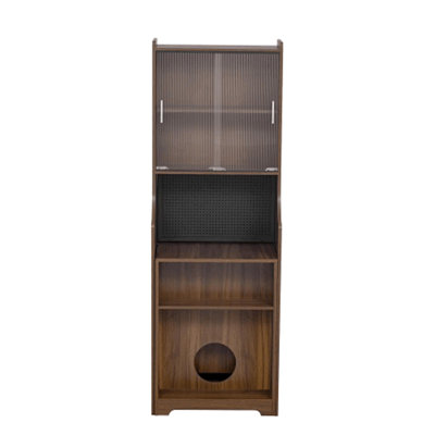 Mid-Century Modern Walnut Vintage Multi-use Cabinet With Cat scratcher Bed cat