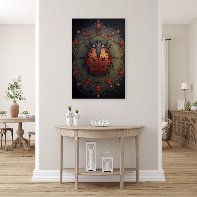 Roses et coccinelle, impression sur toile tendue, H 14 po x L 11 po x l 1,25 po