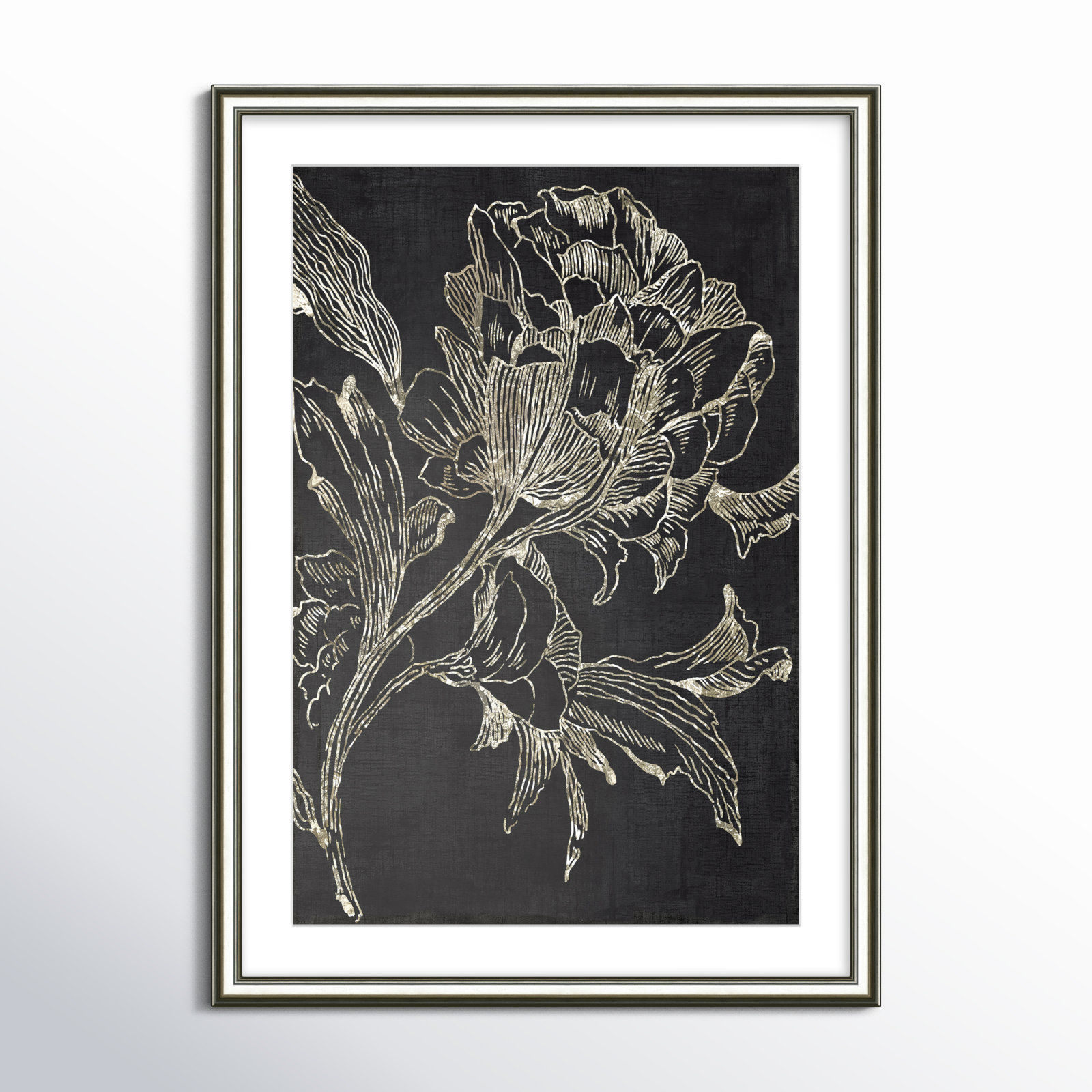 Golden Flower Folklore I by Asia Jensen - Picture Frame Graphic Art Print, Silver Framed, 36.75" H x 26.75" W