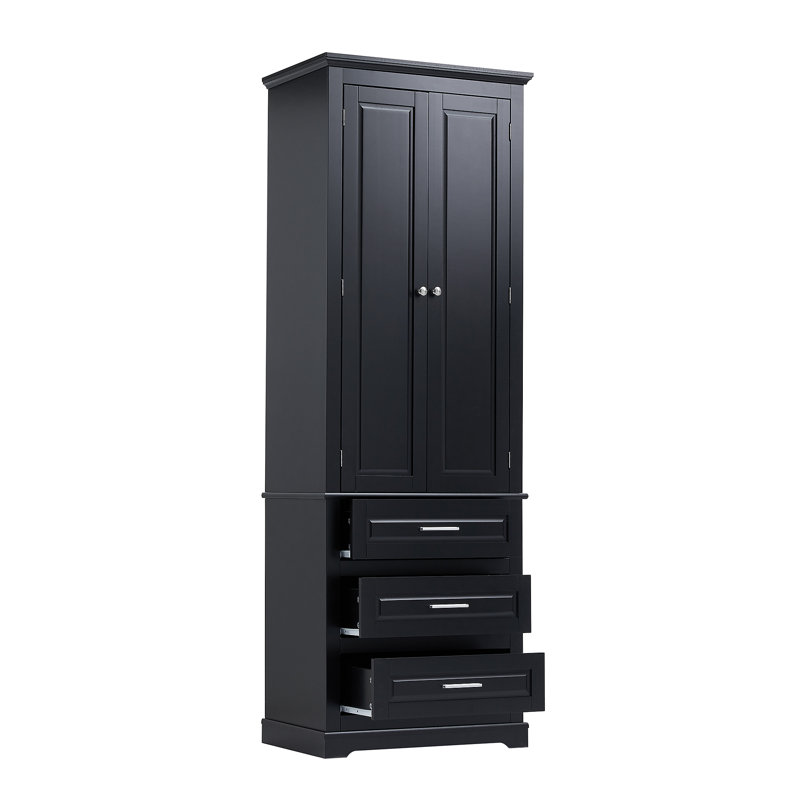 Grande armoire de rangement avec trois tiroirs pour le bureau de la salle de bain, Black