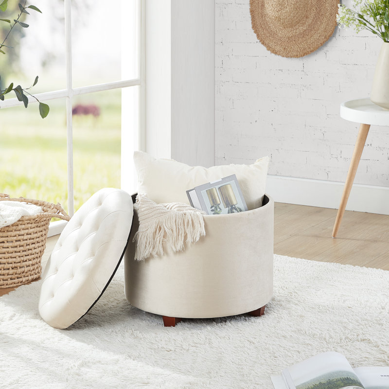 Crompton Upholstered Ottoman, Cream Velvet