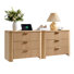 Table de chevet Aaryahi à 3 tiroirs cannelés avec station de charge, chêne naturel (lot de 2)