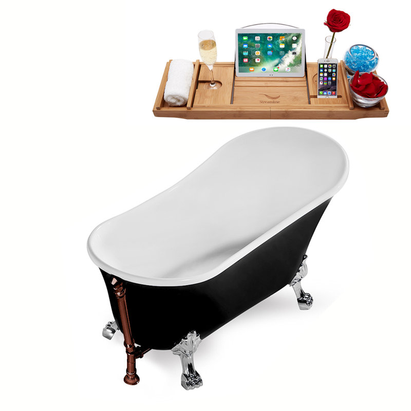 Baignoire de trempage sur pieds 59 "avec drain, pattes et plateau en bambou 59" Streamline, Bronze huilé mat, Chrome poli