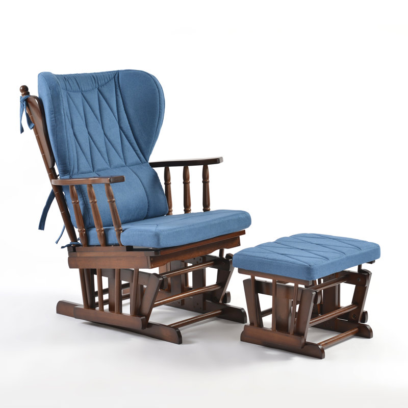 Chaise berçante et repose-pieds Azariyah Konfor, Bleu, Walnut