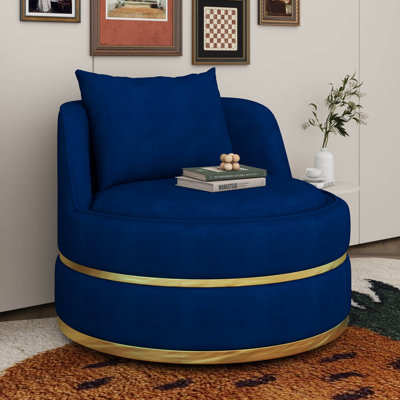 Fauteuil d'appoint pivotant à 360 ° en velours, fauteuil demi-tonneau rond moderne avec revêtement en velours et base en métal robuste, fauteuil confortable