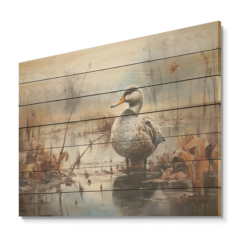 Misty Marsh Duck IV - Canard sur bois, H 10 po x l 20 po x P 0,78 po