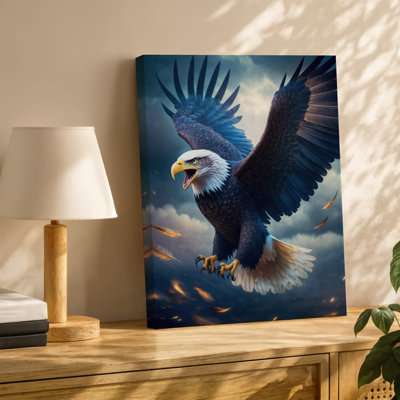 Canvas A Majestic Bald Eagle Soaring Through A Stormy Sky Its Wall Art Wings Fully Extended And Feathers Ruffled By The Wind Capturing Canvas Wall Art