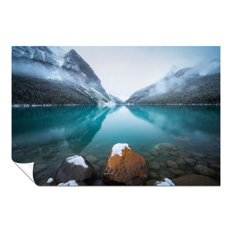 Foggy Lake Louise And Mountain Reflection On Turquoise Water - No Frame Print, 20cm H x 31cm W x 0.5cm D