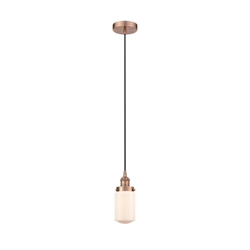 Luminaire suspendu cylindrique à 1 lumière Saroyan, Blanc mat, Cuivre antique