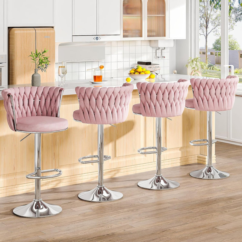 Bar Stools Set Of 2, Velvet Upholstered Bar Chairs With Black Metal Legs, Backs And Footrest Counter Height Bar Stools, Modern Bar Chair For Kitchen Island, Dining Room