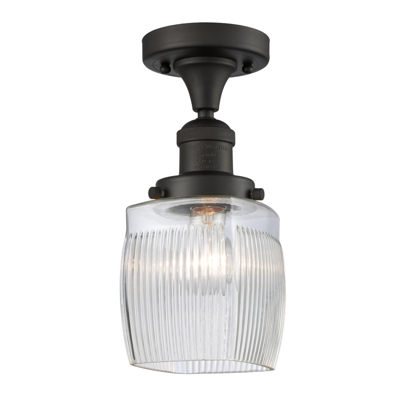 Manfredi Glass Semi Flush Mount, 6 Watt Vinage LED Bulb, Oil Rubbed Bronze