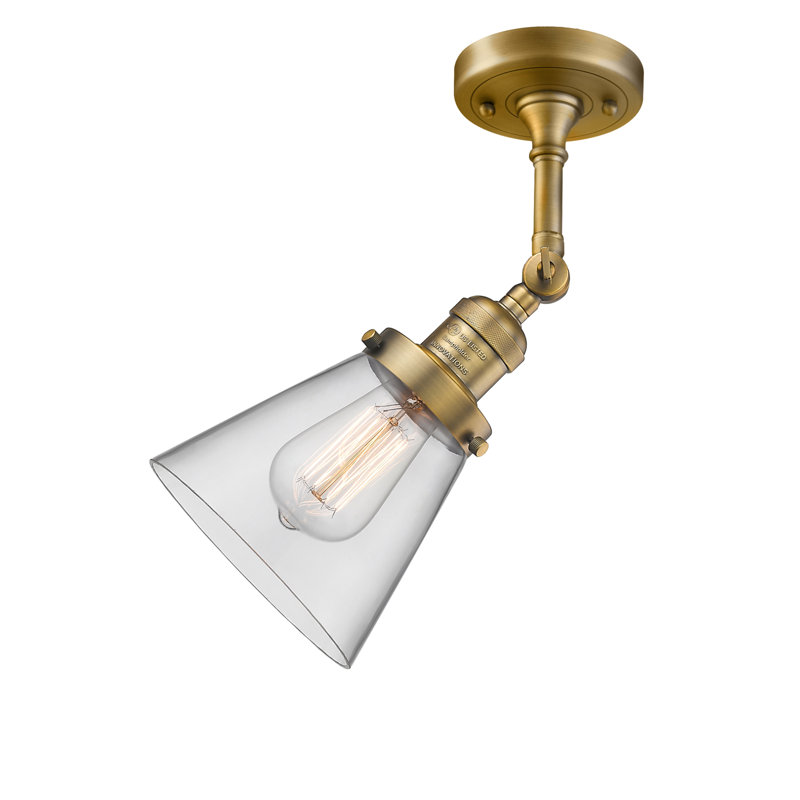 Applique murale 1 lumière Cone, Ampoule à DEL rétro de 6 watts, Clair, Laiton brossé