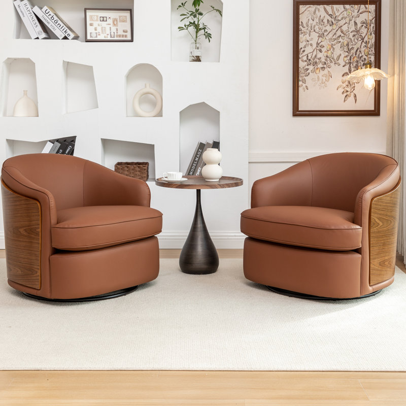 Faux Leather Swivel Barrel Chair, Deep Brown