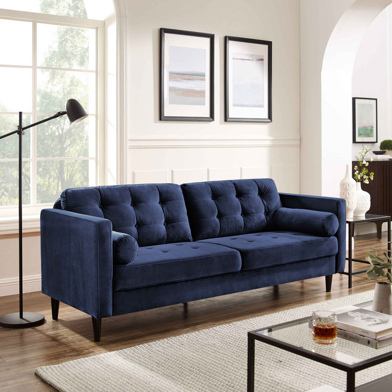 Jeses 204Cm Velvet Square Arms Sofa, Dark Blue