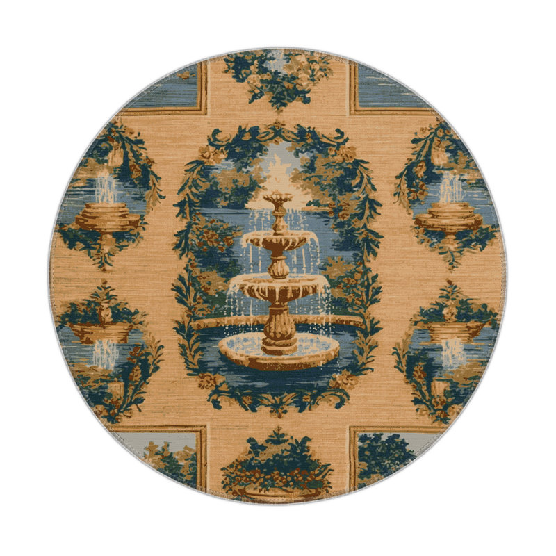 French Brown Indoor and Outdoor Area Rug, Round 5'