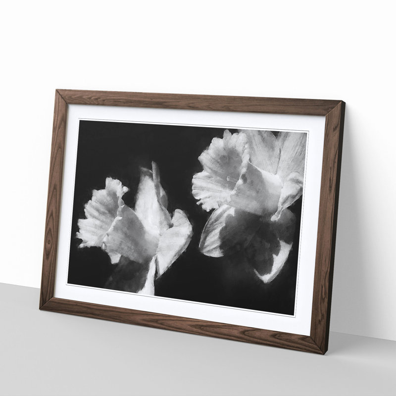 Pair of Daffodils 1 Piece Single Picture Frame Wall Art on MDF, 24cm H x 33cm W x 2cm D, Walnut