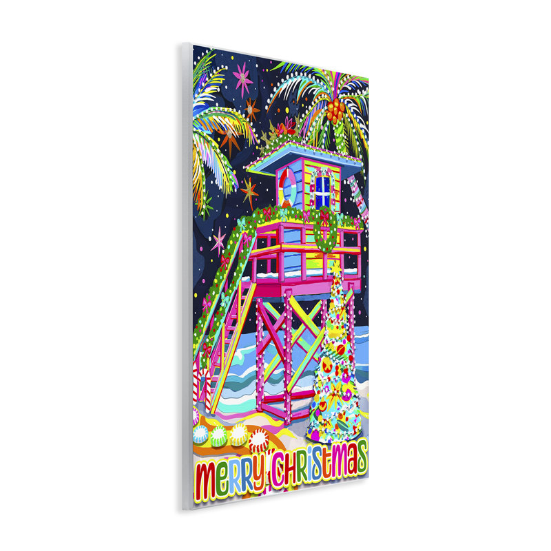Toile de Noël fantaisiste bord de mer par Jess Stempel, H 19 po x l 13 po