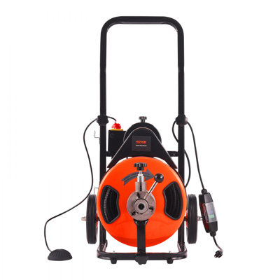 Drain Cleaning Machine 75 FT x 1/2 Inch, Sewer Snake Machine Auto Feed, Drain Auger Cleaner with 4 Cutter & Air-Activated Foot Switch for 1" to 4" Pipes