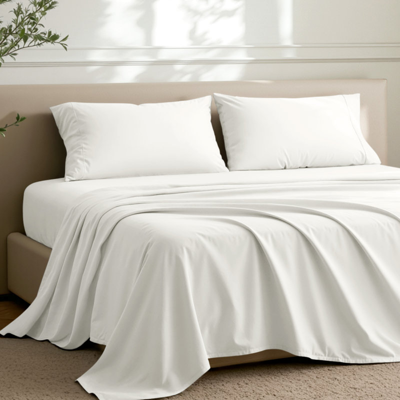 Ensemble de draps en microfibre avec taies d'oreiller, Ensemble de draps pour grand lit avec 2 taies d'or, Crème