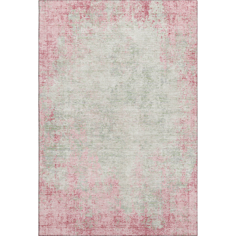 Premium Machine Washable Prisco Pink Rug, Rectangle 9' x 12'